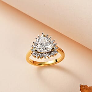 Moissanite Halo Ring in Vermeil Yellow Gold Over Sterling Silver (Size 6.0) 2.25 ctw
