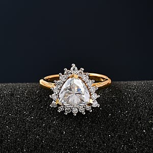 Moissanite Halo Ring in Vermeil Yellow Gold Over Sterling Silver (Size 6.0) 2.25 ctw