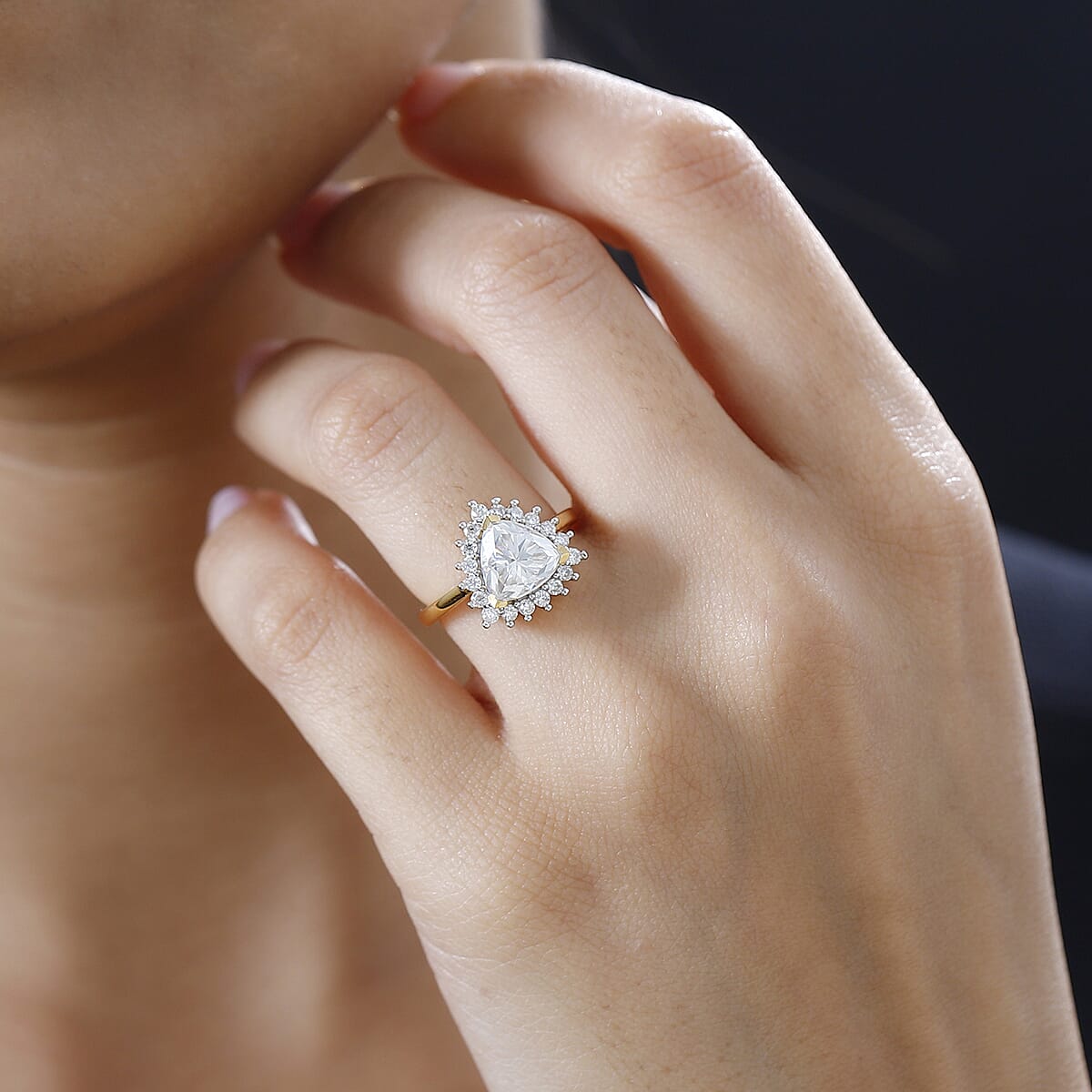 Moissanite Halo Ring in Vermeil Yellow Gold Over Sterling Silver (Size 6.0) 2.25 ctw image number 3