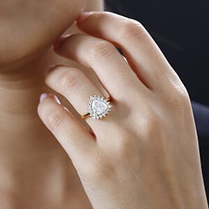 Moissanite Halo Ring in Vermeil Yellow Gold Over Sterling Silver (Size 6.0) 2.25 ctw