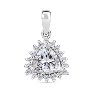 Moissanite Halo Pendant in Platinum Over Sterling Silver 2.25 ctw