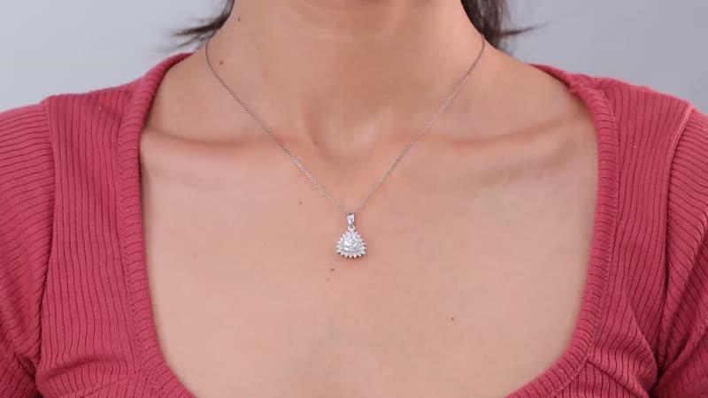 Moissanite (Trl 8mm) Halo Pendant in Platinum Over Sterling Silver 2.25 ctw