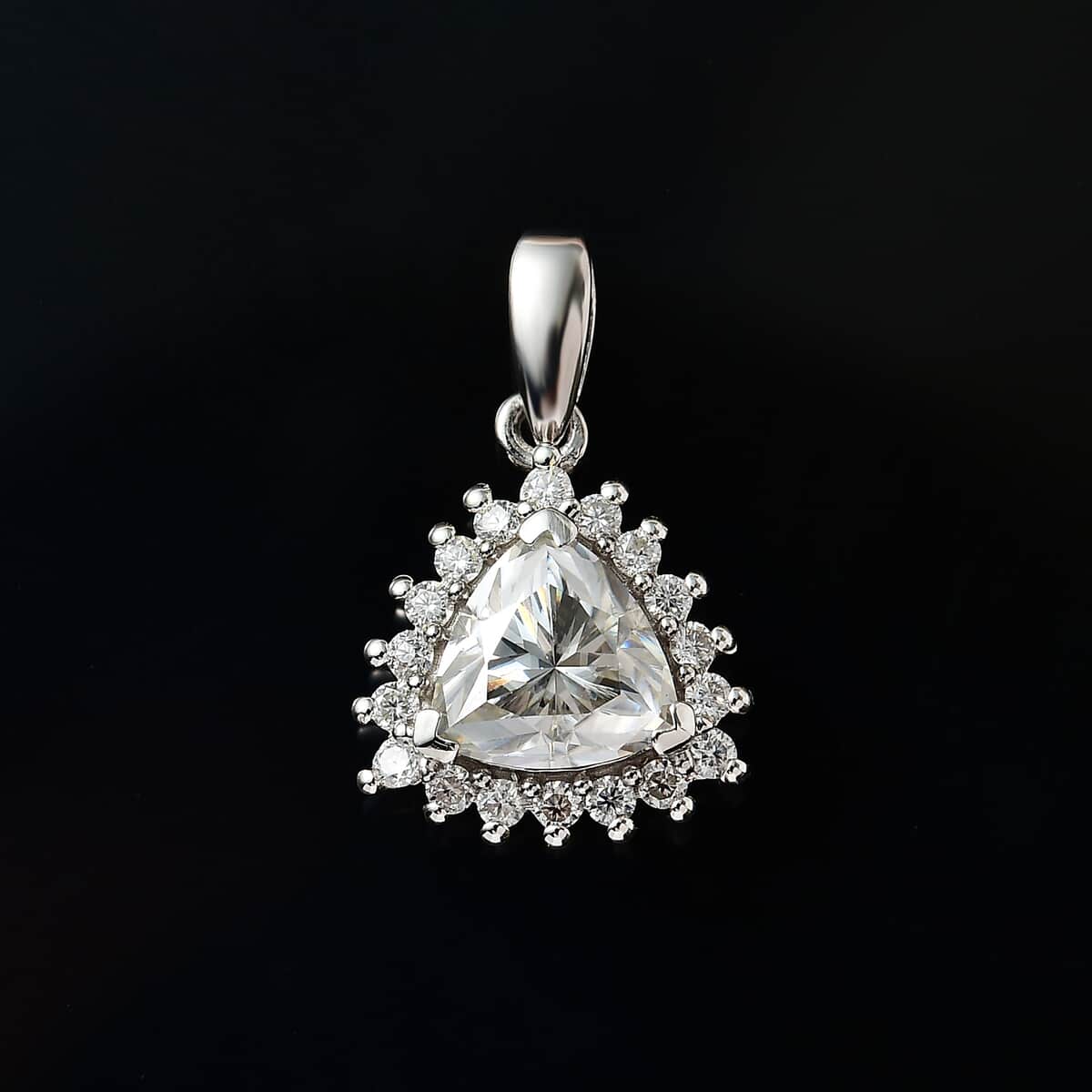 Moissanite Halo Pendant in Platinum Over Sterling Silver 2.25 ctw image number 2