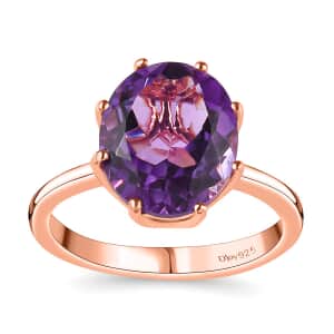 AAA Rose De France Amethyst Solitaire Ring in Vermeil Rose Gold Over Sterling Silver (Size 10.0) 4.35 ctw
