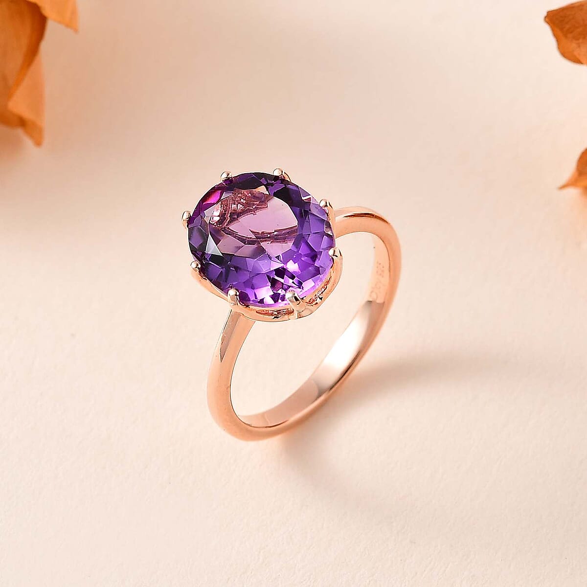 AAA Rose De France Amethyst Solitaire Ring in Vermeil Rose Gold Over Sterling Silver (Size 7.0) 4.35 ctw image number 1