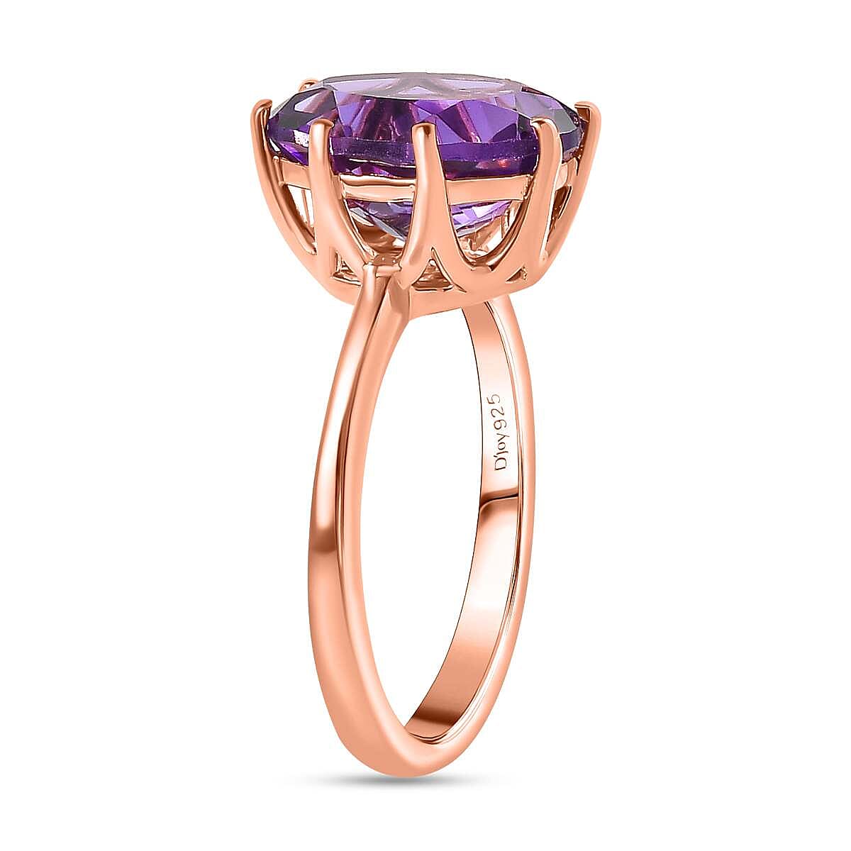 AAA Rose De France Amethyst Solitaire Ring in Vermeil Rose Gold Over Sterling Silver (Size 7.0) 4.35 ctw image number 3