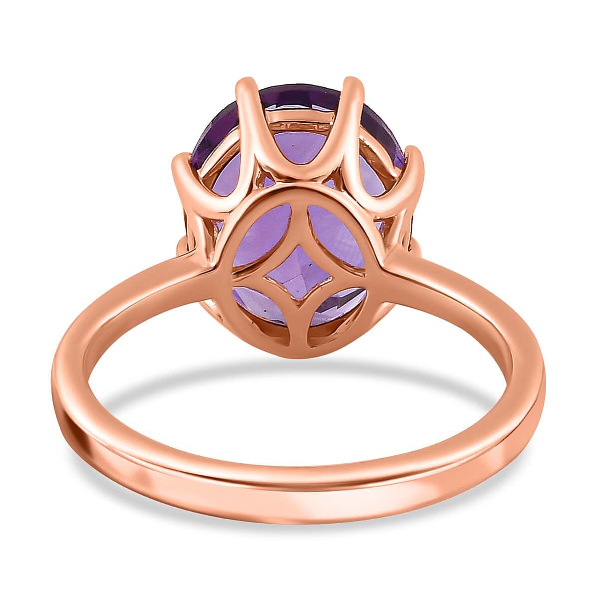 AAA Rose De France Amethyst Solitaire Ring in Vermeil Rose Gold Over Sterling Silver (Size 7.0) 4.35 ctw image number 4