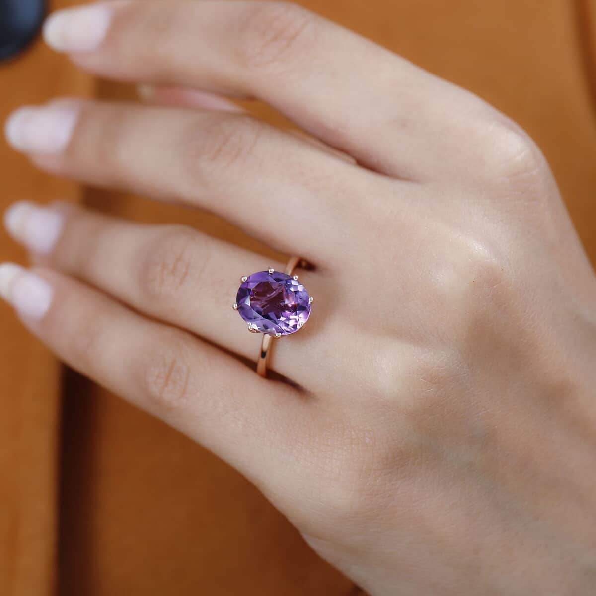 AAA Rose De France Amethyst Solitaire Ring in Vermeil Rose Gold Over Sterling Silver (Size 9.0) 4.35 ctw image number 1