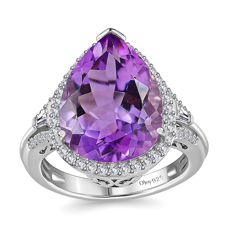 AAA Rose De France Amethyst and Moissanite Ring in Platinum Over Sterling Silver (Size 10.0) 8.50 ctw