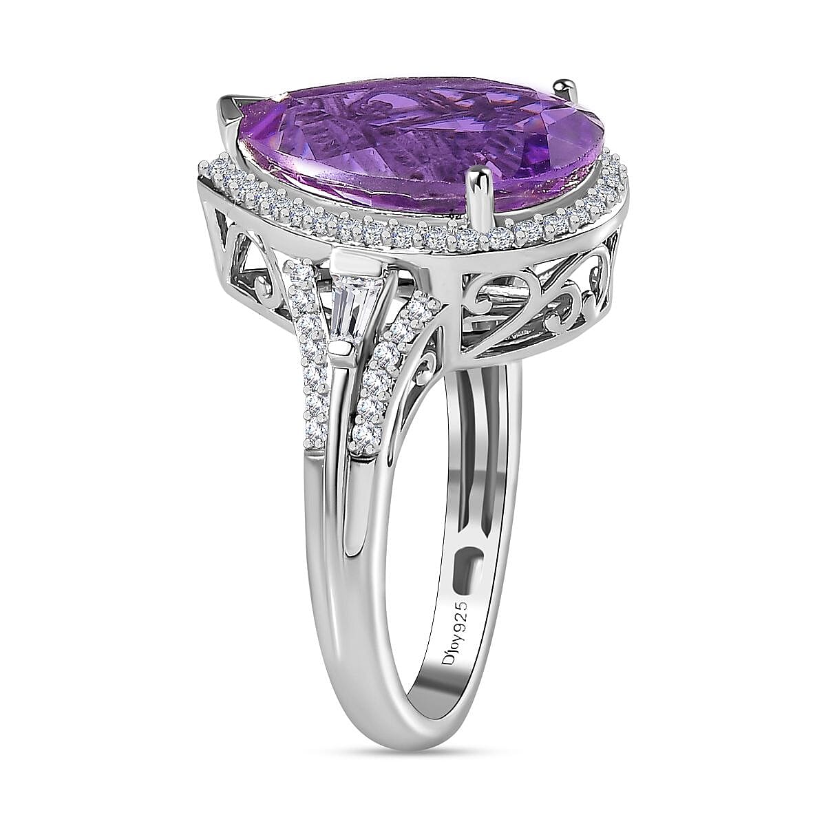 AAA Rose De France Amethyst and Moissanite Ring in Platinum Over Sterling Silver (Size 7.0) 8.50 ctw image number 3