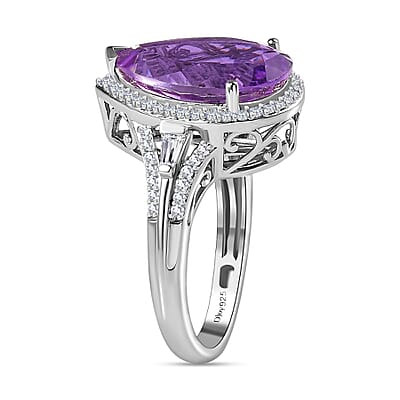 AAA Rose De France Amethyst and Moissanite Ring in Platinum Over Sterling Silver (Size 10.0) 8.50 ctw