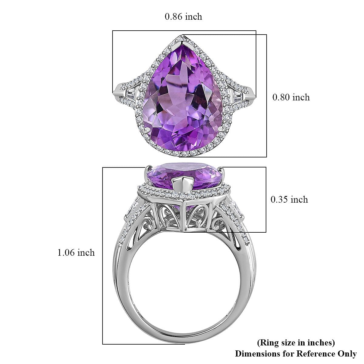 AAA Rose De France Amethyst and Moissanite Ring in Platinum Over Sterling Silver (Size 7.0) 8.50 ctw image number 5