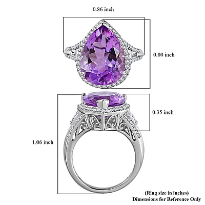 AAA Rose De France Amethyst and Moissanite Ring in Platinum Over Sterling Silver (Size 10.0) 8.50 ctw