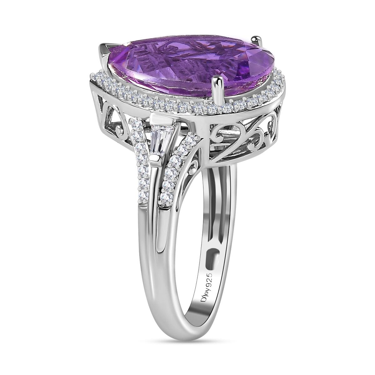 AAA Rose De France Amethyst and Moissanite Ring in Platinum Over Sterling Silver (Size 7.0) 8.50 ctw image number 3