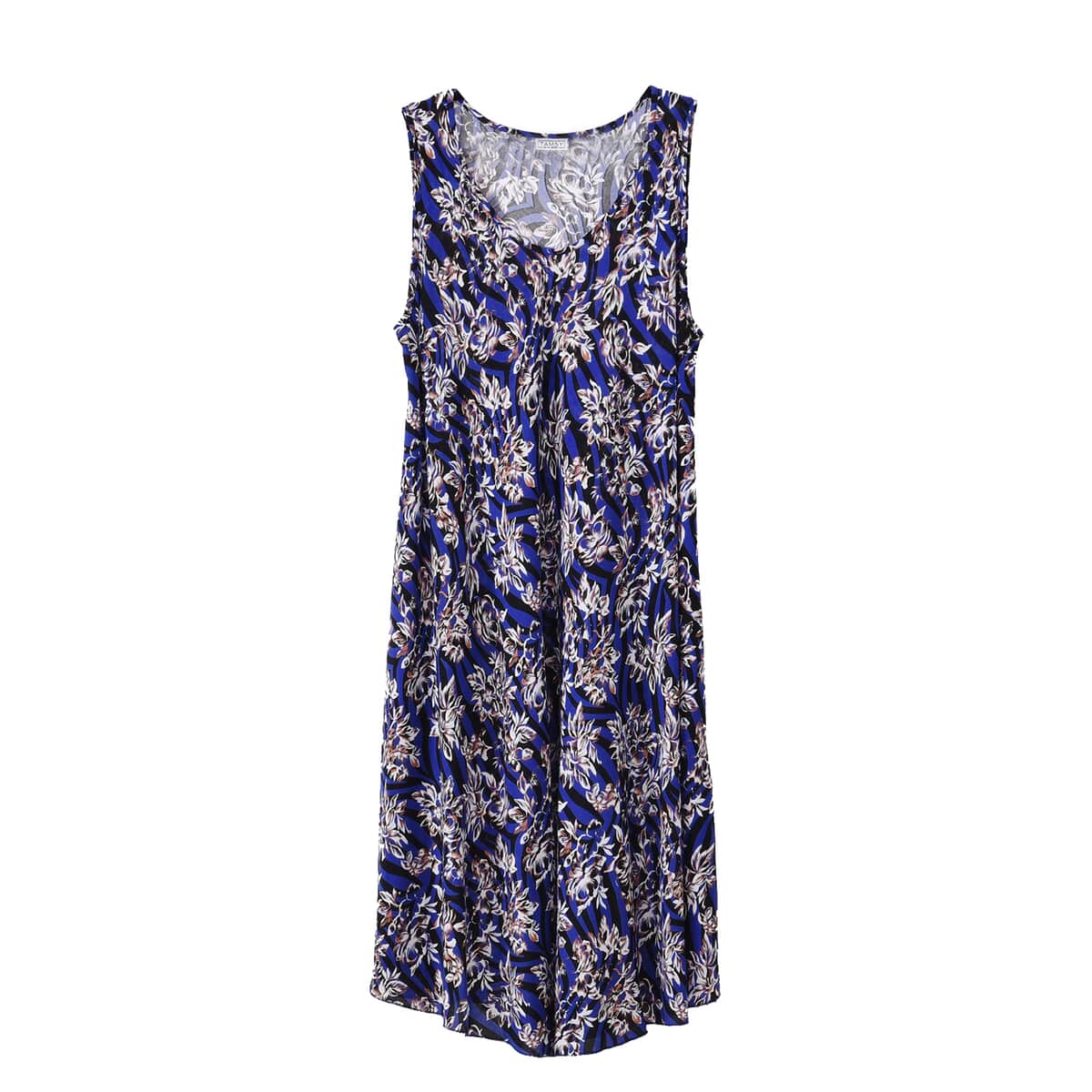 Tamsy Blue Floral A-Line Viscose Sleeveless Dress - One Size Missy image number 4