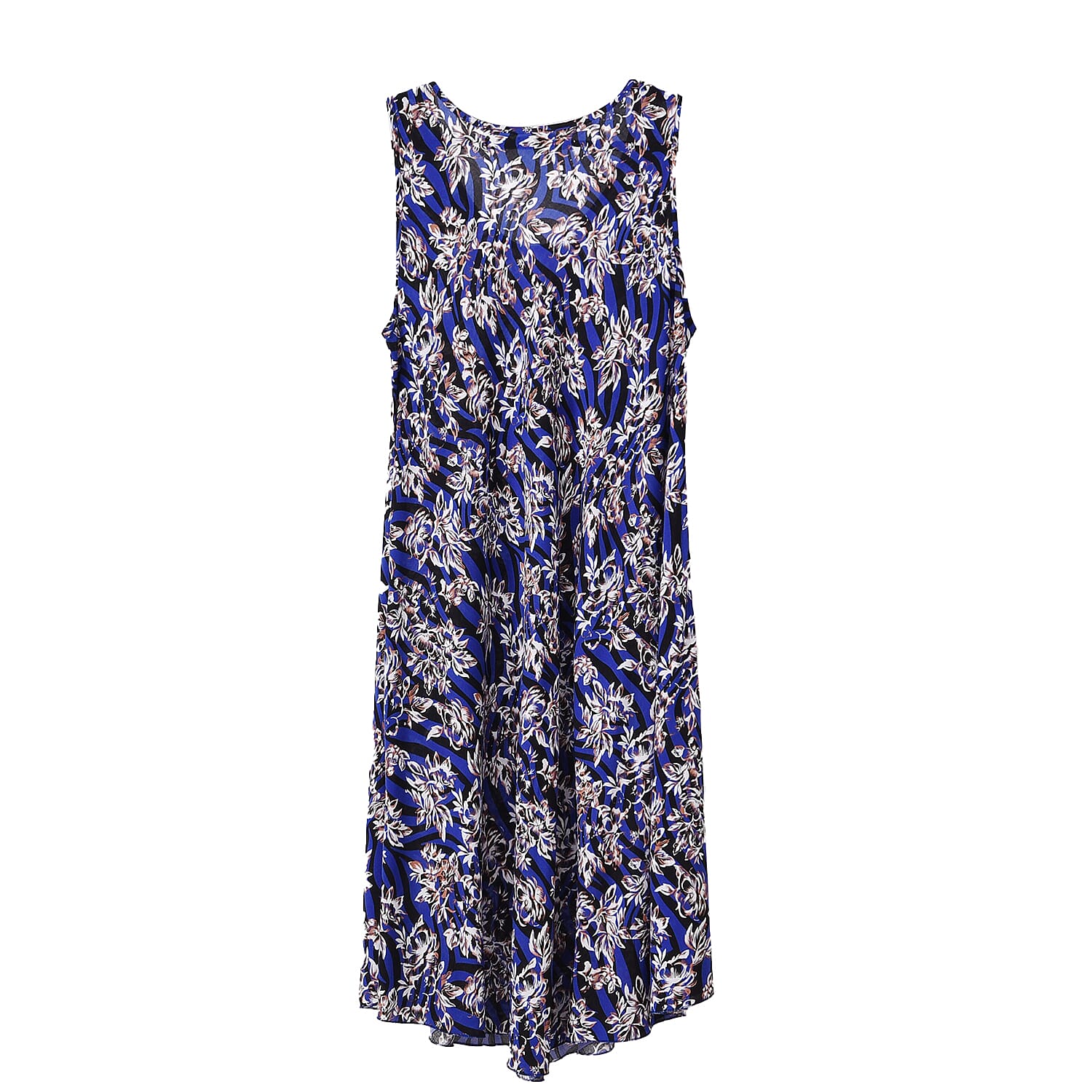 Tamsy Blue Floral A-Line Viscose Sleeveless Dress - One Size Missy