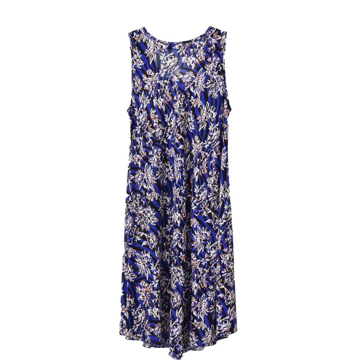 Tamsy Blue Floral A-Line Viscose Sleeveless Dress - One Size Missy image number 5