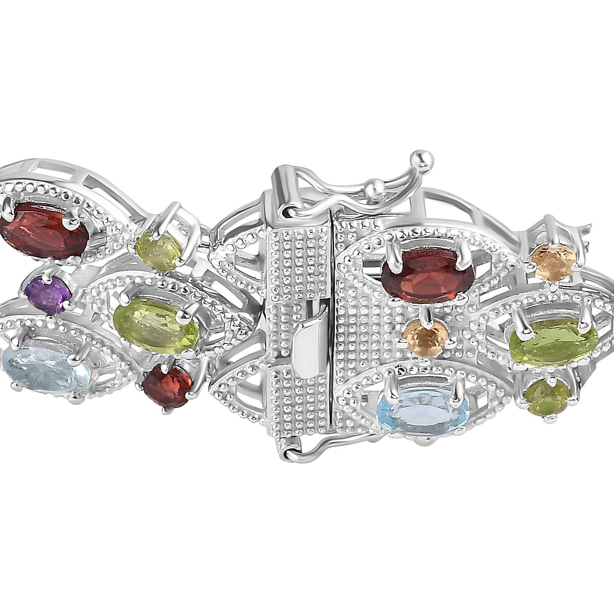 Multi Gemstone 3 Row Bracelet in Platinum Over Sterling Silver (6.50 In) 19.40 ctw image number 3