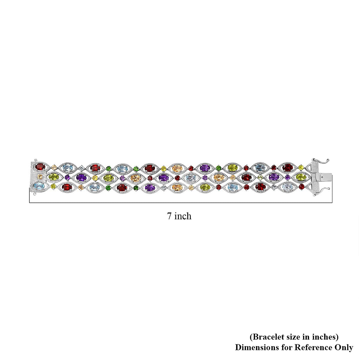 Multi Gemstone 3 Row Bracelet in Platinum Over Sterling Silver (6.50 In) 19.40 ctw image number 4
