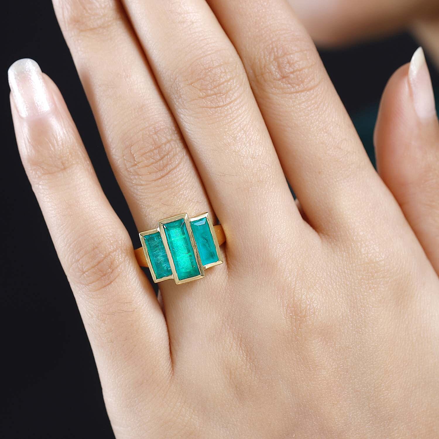 Emeraldine Quartz (Triplet) 5.50 ctw Ring in Vermeil Yellow Gold Over Sterling Silver (Size 10.0)