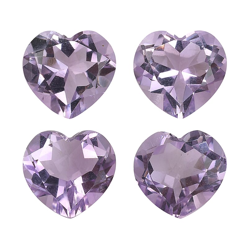 Rose De France Amethyst Set of 4 (Hrt 8 mm) 5.86 ctw Loose Gemstone