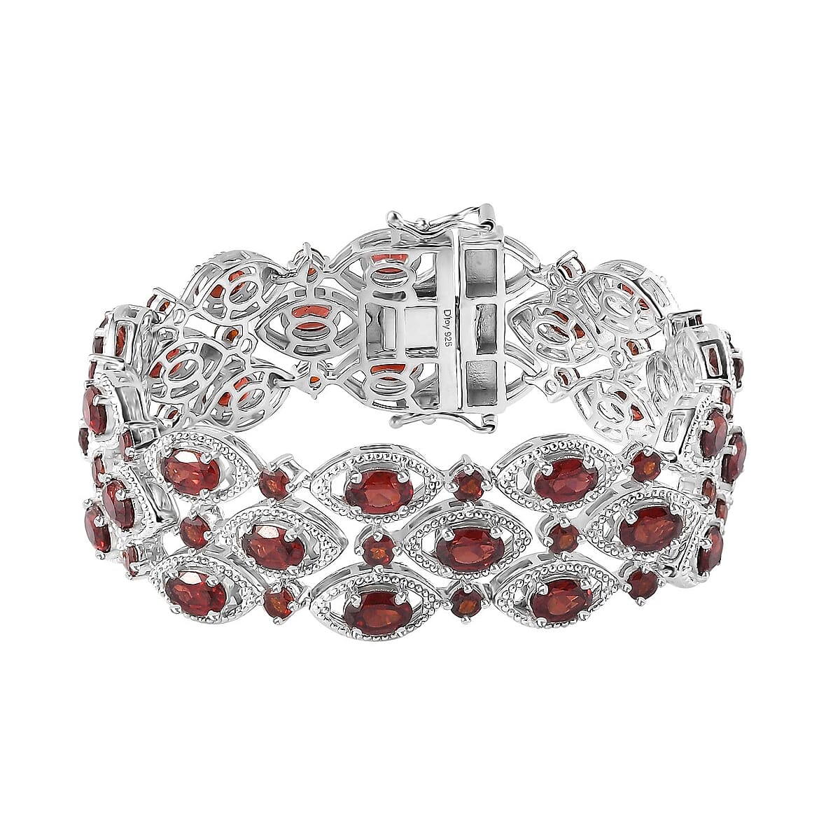 Mozambique Garnet 3 Row Bracelet in Platinum Over Sterling Silver (6.50 In) 21.75 ctw image number 0