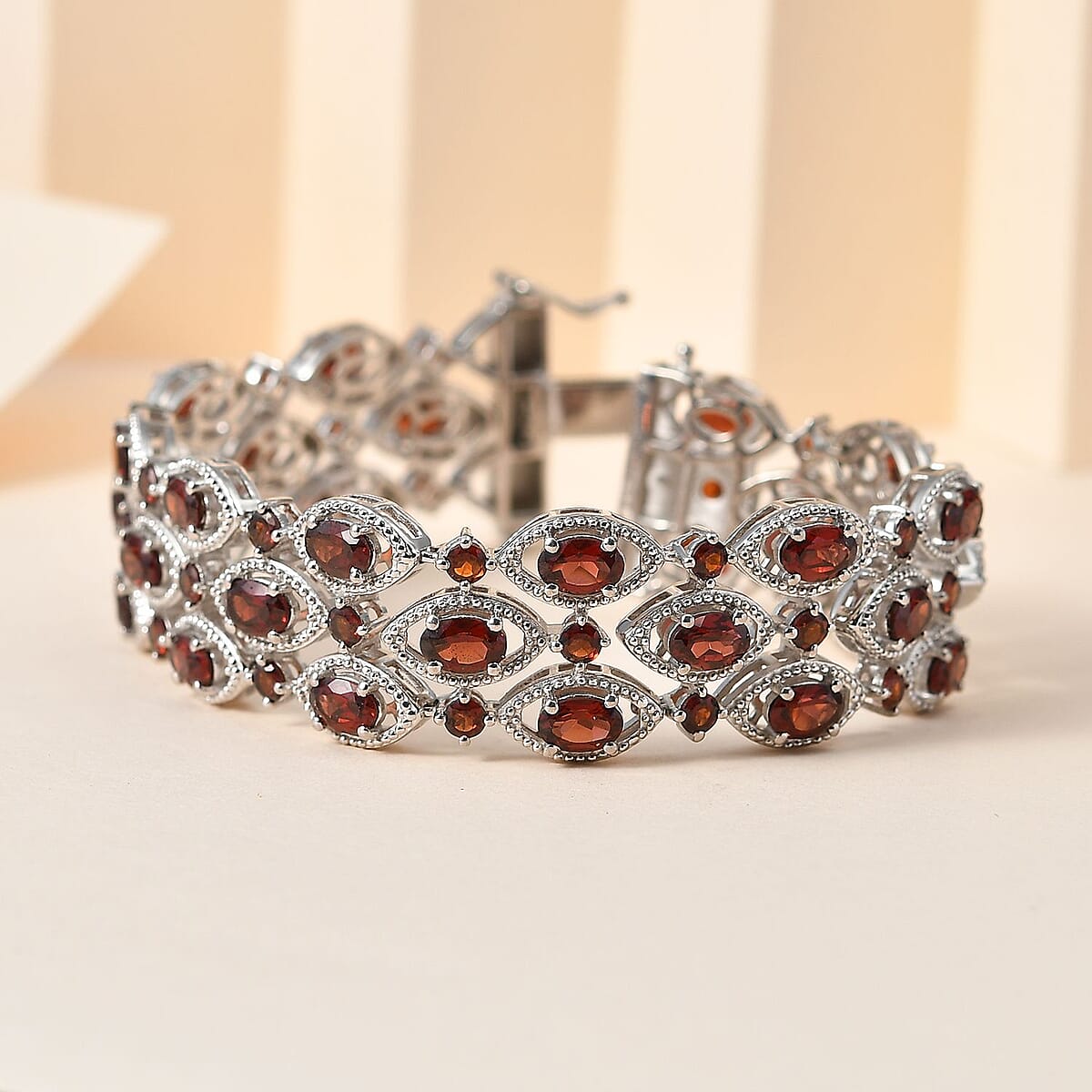 Mozambique Garnet 3 Row Bracelet in Platinum Over Sterling Silver (6.50 In) 21.75 ctw image number 1