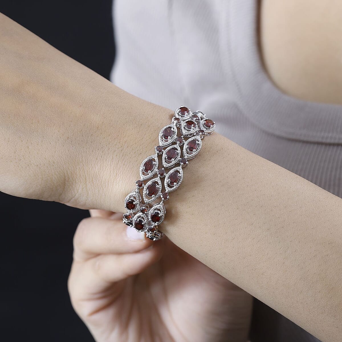 Mozambique Garnet 3 Row Bracelet in Platinum Over Sterling Silver (6.50 In) 21.75 ctw image number 2