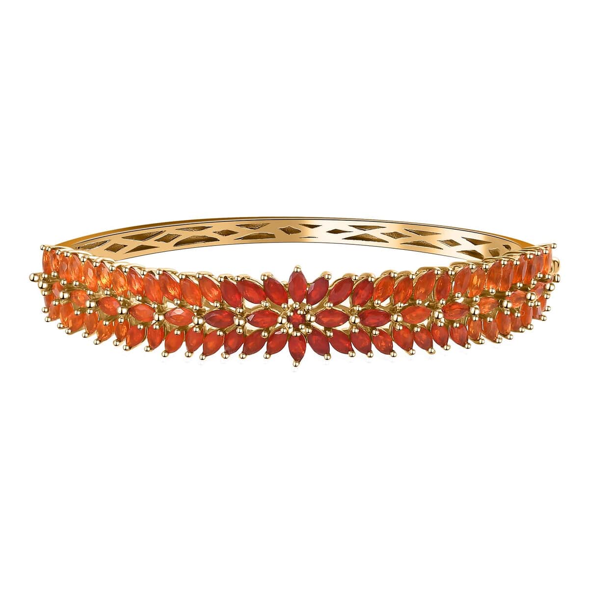 Shades of Fire Opal Fire Opal Floral Bangle Bracelet in Vermeil Yellow Gold Over Sterling Silver (7.25 In) 8.40 ctw image number 0