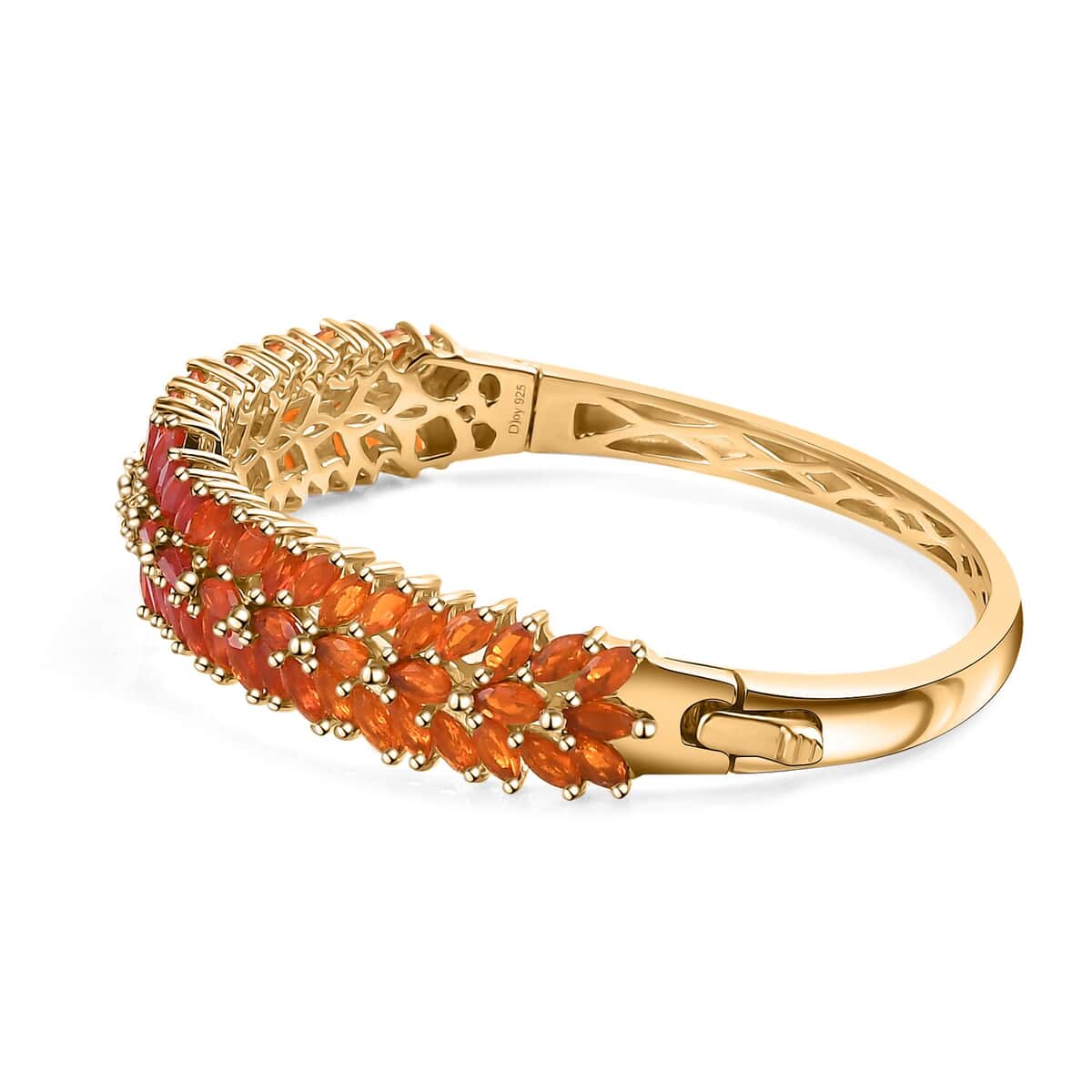 Shades of Fire Opal Fire Opal Floral Bangle Bracelet in Vermeil Yellow Gold Over Sterling Silver (7.25 In) 8.40 ctw image number 3