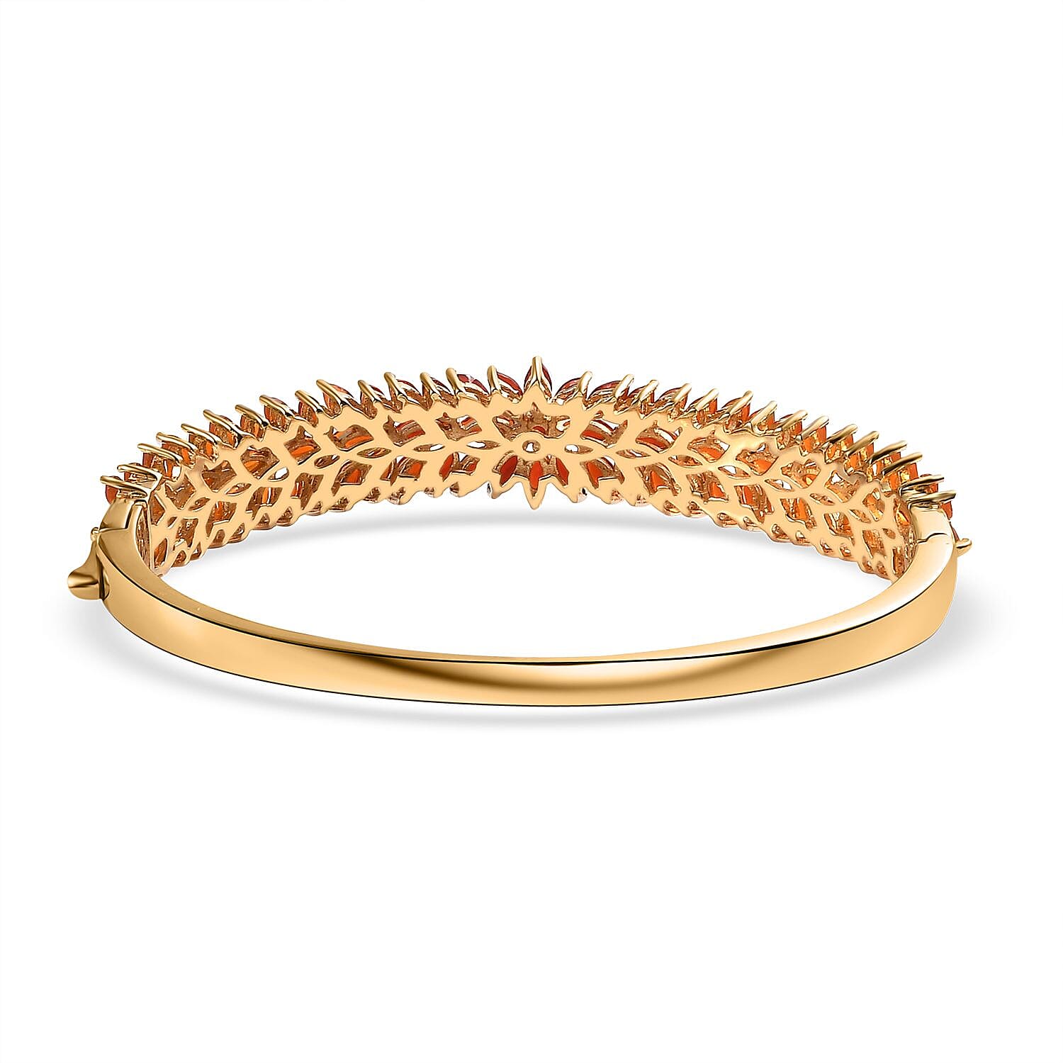 Shades of Fire Opal Fire Opal Floral Bangle Bracelet in Vermeil Yellow Gold Over Sterling Silver (7.25 In) 8.40 ctw