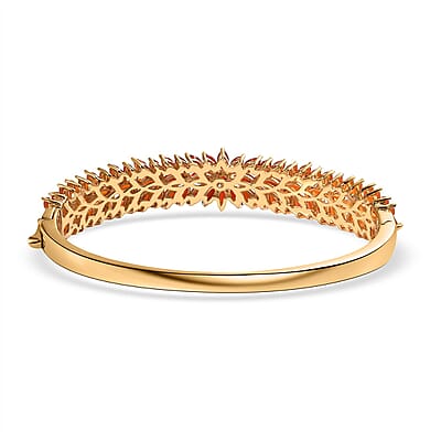 Shades of Fire Opal Fire Opal Floral Bangle Bracelet in Vermeil Yellow Gold Over Sterling Silver (7.25 In) 8.40 ctw
