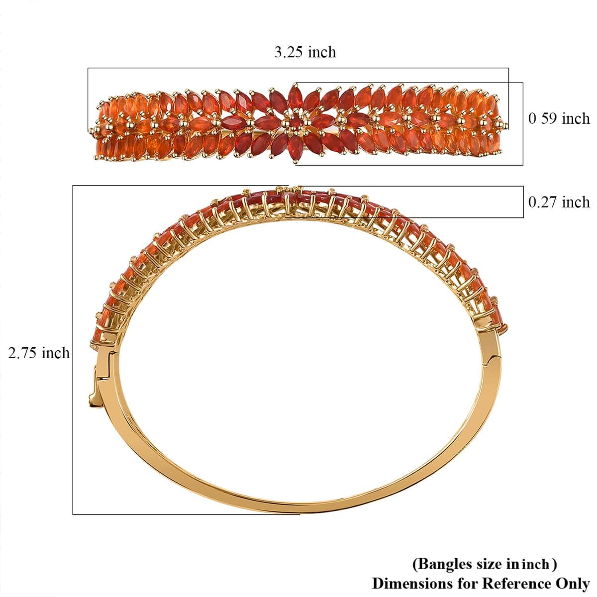 Shades of Fire Opal Fire Opal Floral Bangle Bracelet in Vermeil Yellow Gold Over Sterling Silver (7.25 In) 8.40 ctw image number 5