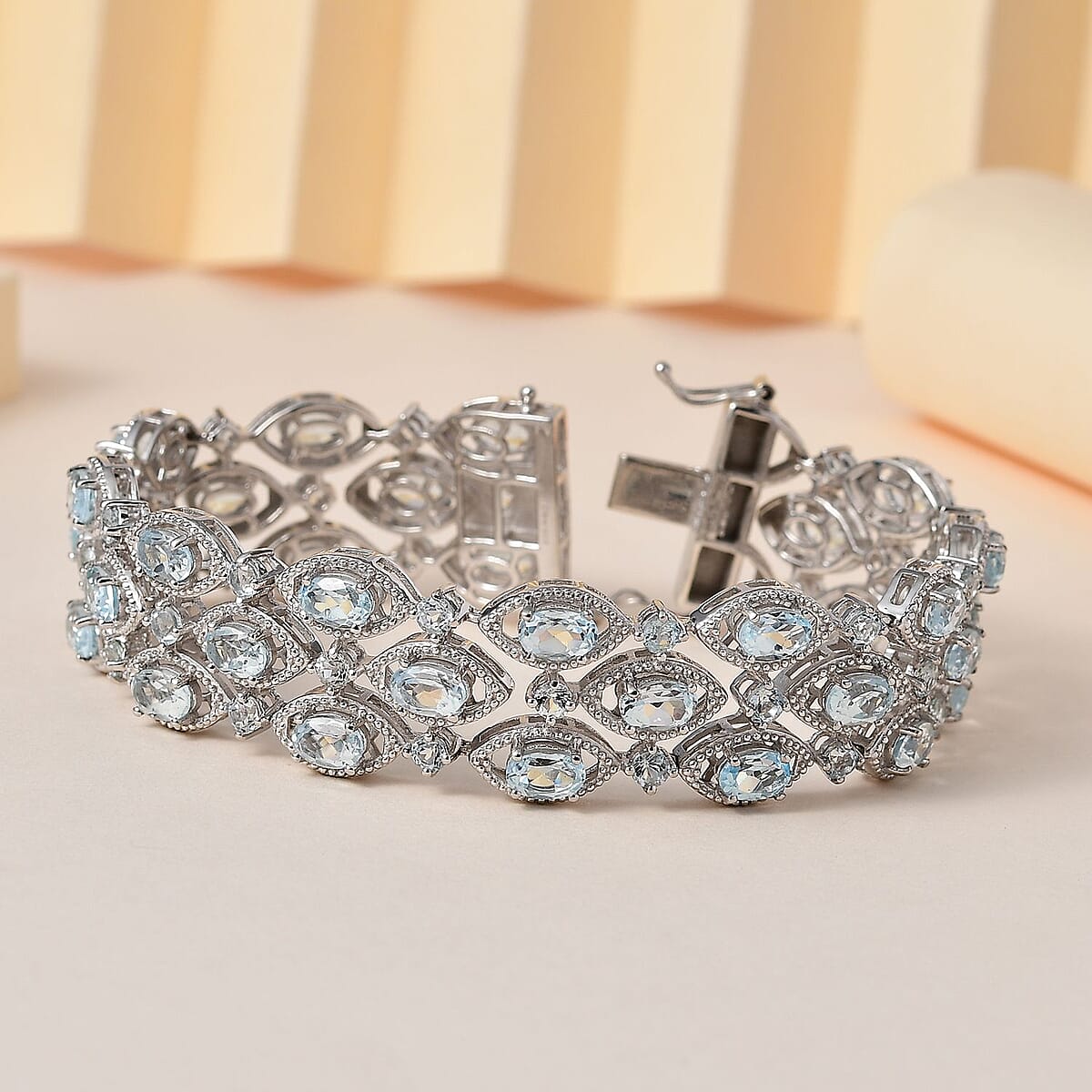 D'Joy Sky Blue Topaz 3 Row Bracelet in Platinum Over Sterling Silver (8.00 In) 26.90 ctw image number 1