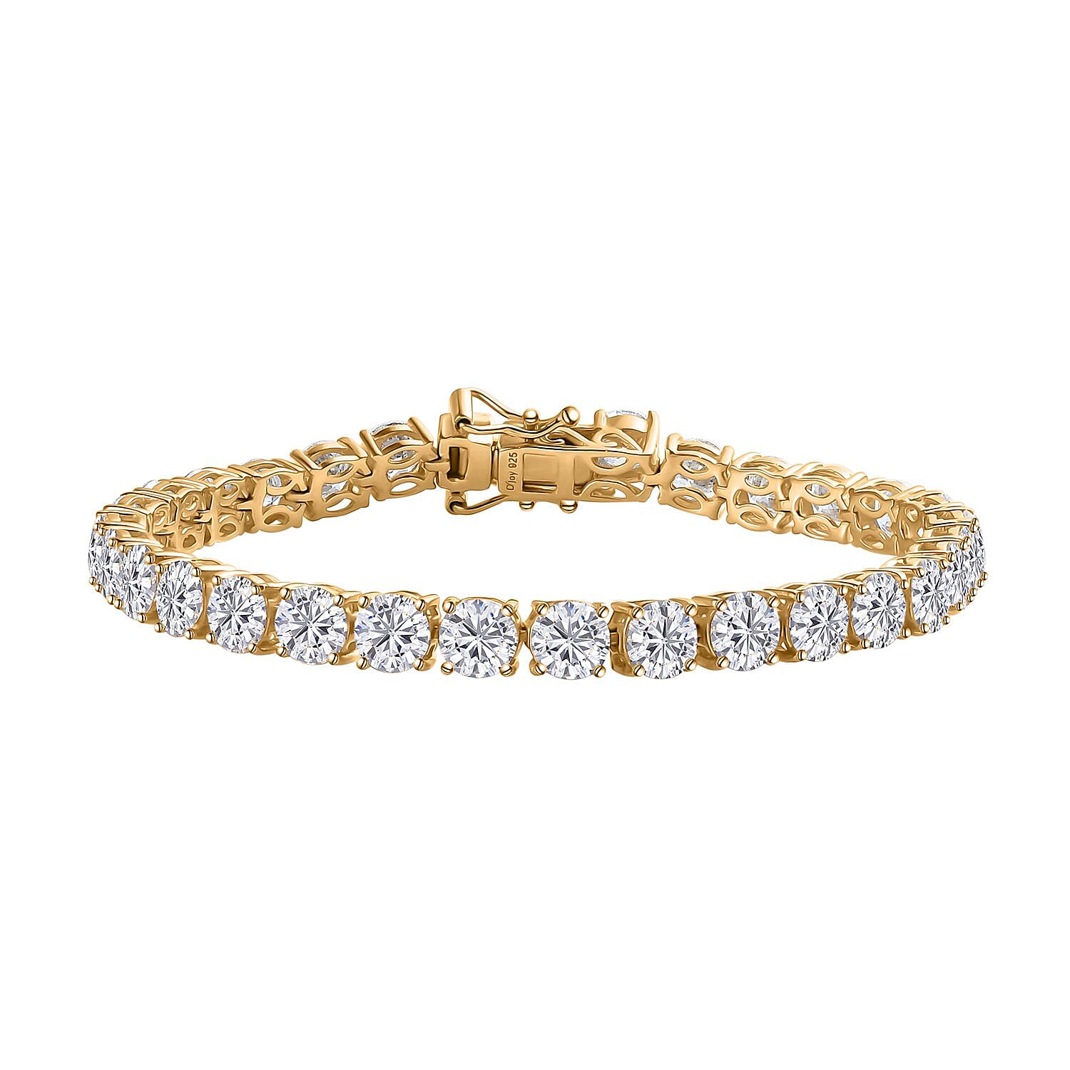  D'Joy Moissanite 12.50 ctw Classic Tennis Bracelet in 18K Vermeil Yellow Gold Over Sterling Silver (6.50 In)