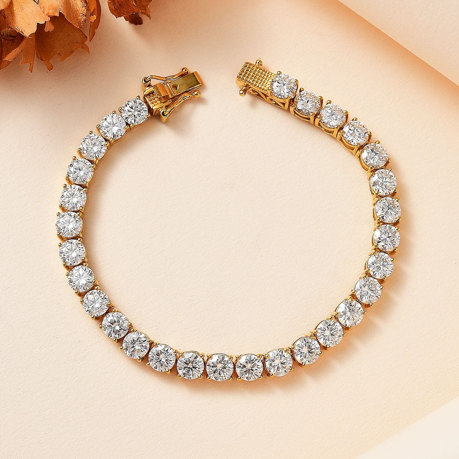  D'Joy Moissanite 12.50 ctw Classic Tennis Bracelet in 18K Vermeil Yellow Gold Over Sterling Silver (6.50 In)