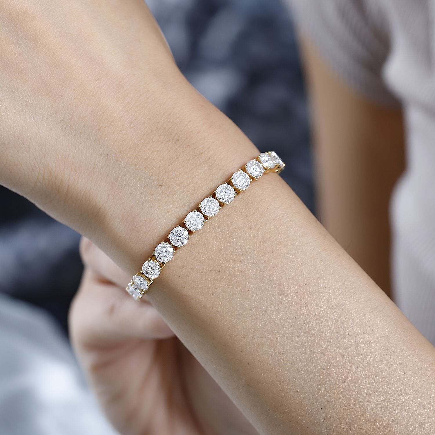  D'Joy Moissanite 12.50 ctw Classic Tennis Bracelet in 18K Vermeil Yellow Gold Over Sterling Silver (6.50 In)