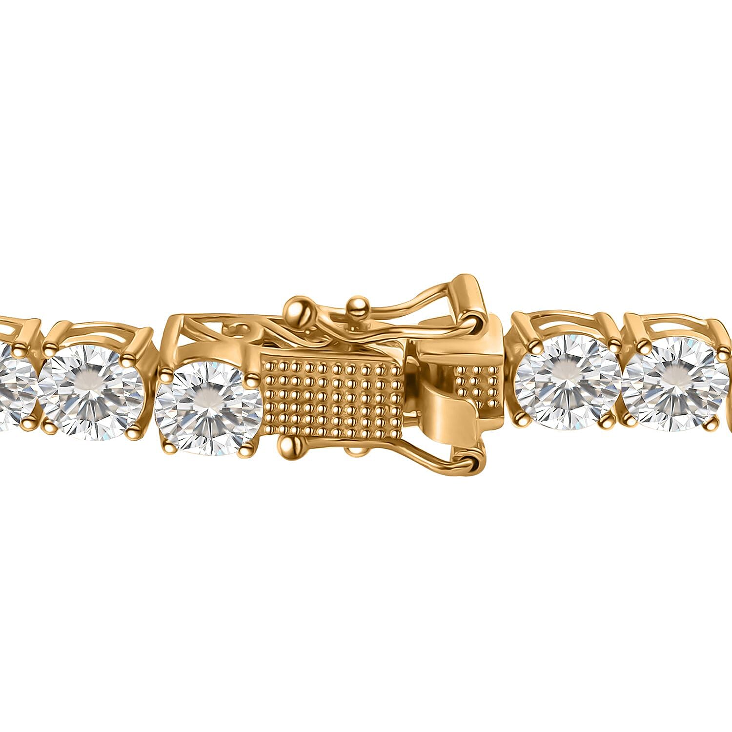  D'Joy Moissanite 12.50 ctw Classic Tennis Bracelet in 18K Vermeil Yellow Gold Over Sterling Silver (6.50 In)