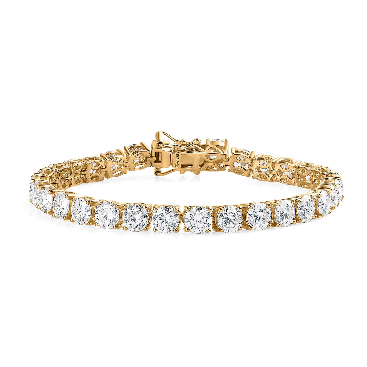 D'Joy Moissanite 14.10 ctw Classic Tennis Bracelet in 18K Vermeil Yellow Gold Over Sterling Silver (7.25 In)