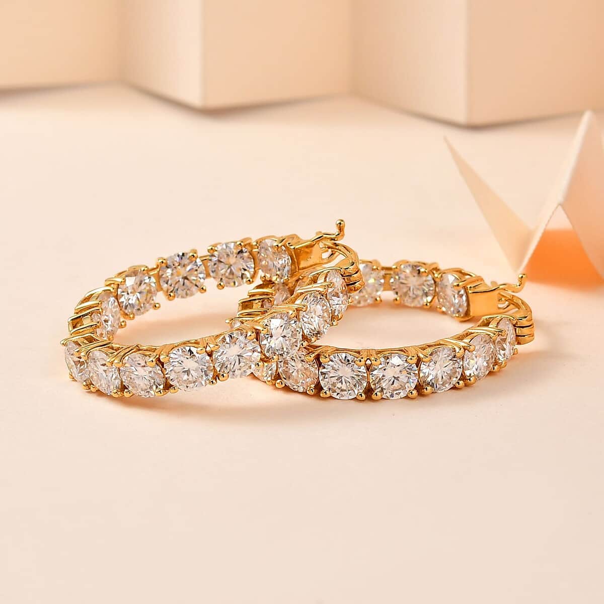 Moissanite 12.00 ctw Inside Out Hoop Earrings in Vermeil Yellow Gold Over Sterling Silver image number 1