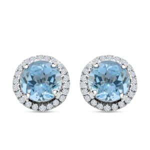 Certified & Appraised Iliana 18K White Gold AAA Santa Maria Aquamarine and SI Diamond Stud Earrings 1.60 ctw