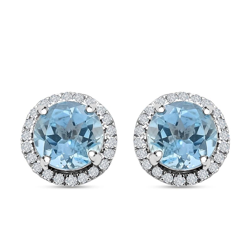 Certified & Appraised Iliana 18K White Gold AAA Santa Maria Aquamarine and SI Diamond Stud Earrings 1.60 ctw