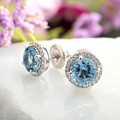 Certified & Appraised Iliana 18K White Gold AAA Santa Maria Aquamarine and SI Diamond Stud Earrings 1.60 ctw