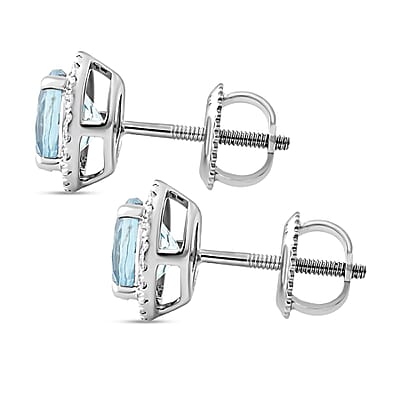 Certified & Appraised Iliana 18K White Gold AAA Santa Maria Aquamarine and SI Diamond Stud Earrings 1.60 ctw