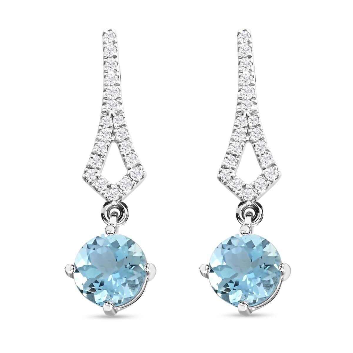 Certified & Appraised Iliana 18K White Gold AAA Santa Maria Aquamarine and SI Diamond Drop Earrings 1.65 ctw image number 0