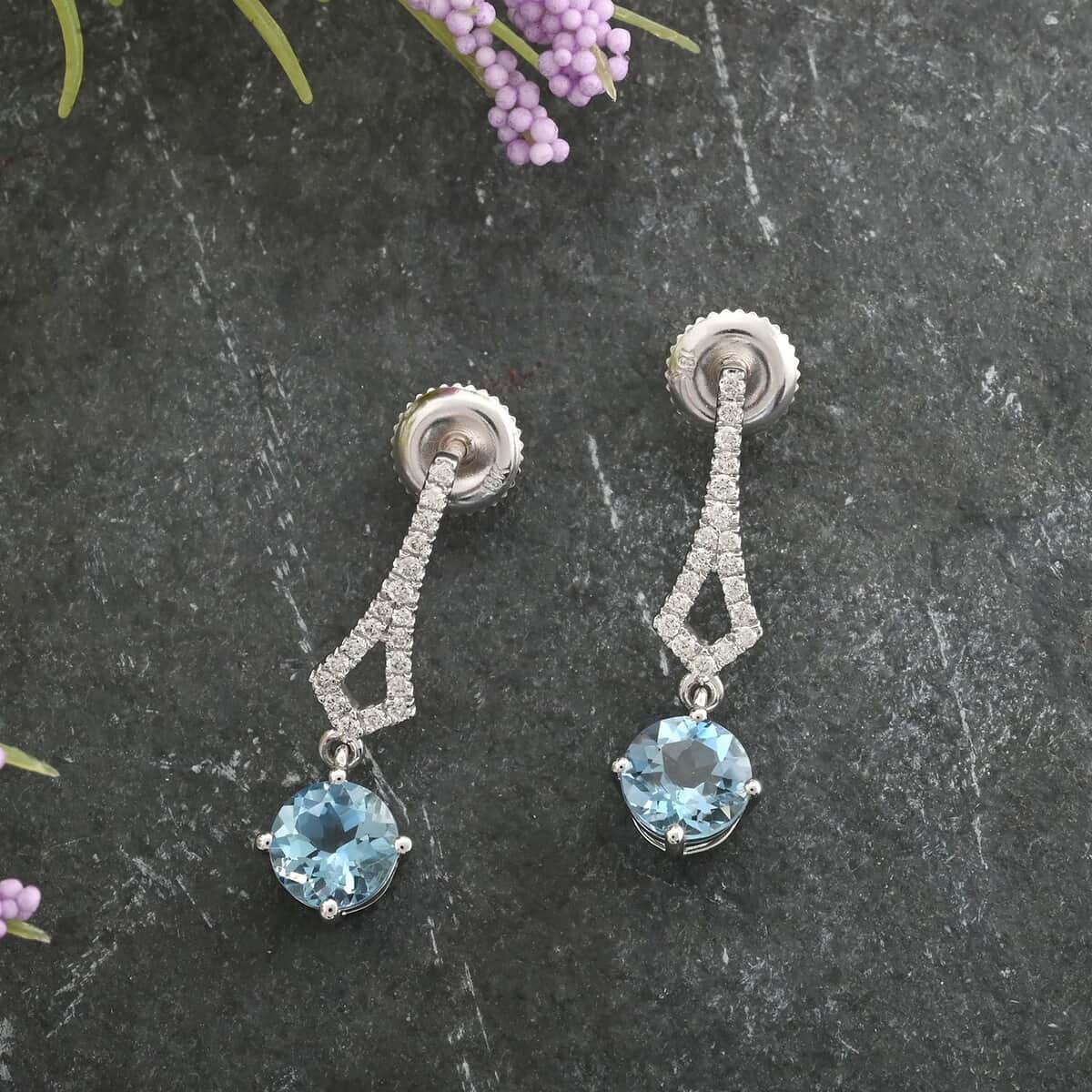 Certified & Appraised Iliana 18K White Gold AAA Santa Maria Aquamarine and SI Diamond Drop Earrings 1.65 ctw image number 1