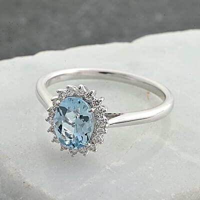 Certified and Appraised Iliana AAA Santa Maria Aquamarine, Diamond Halo Ring in 18K White Gold 1.40 ctw (Size 11.0)