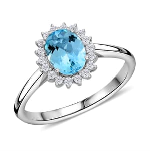 Certified & Appraised Iliana AAA Santa Maria Aquamarine and SI Diamond 1.40 ctw Halo Ring in 18K White Gold (Size 6.0)