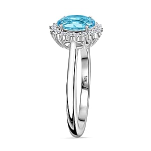 Certified and Appraised Iliana AAA Santa Maria Aquamarine, Diamond Halo Ring in 18K White Gold 1.40 ctw (Size 6.5)