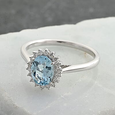 Certified & Appraised Iliana AAA Santa Maria Aquamarine and SI Diamond 1.40 ctw Halo Ring in 18K White Gold (Size 7.0)
